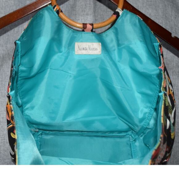 Neiman Marcus Retro Mod Print Bamboo Handle Tote Bag - Picture 2 of 3